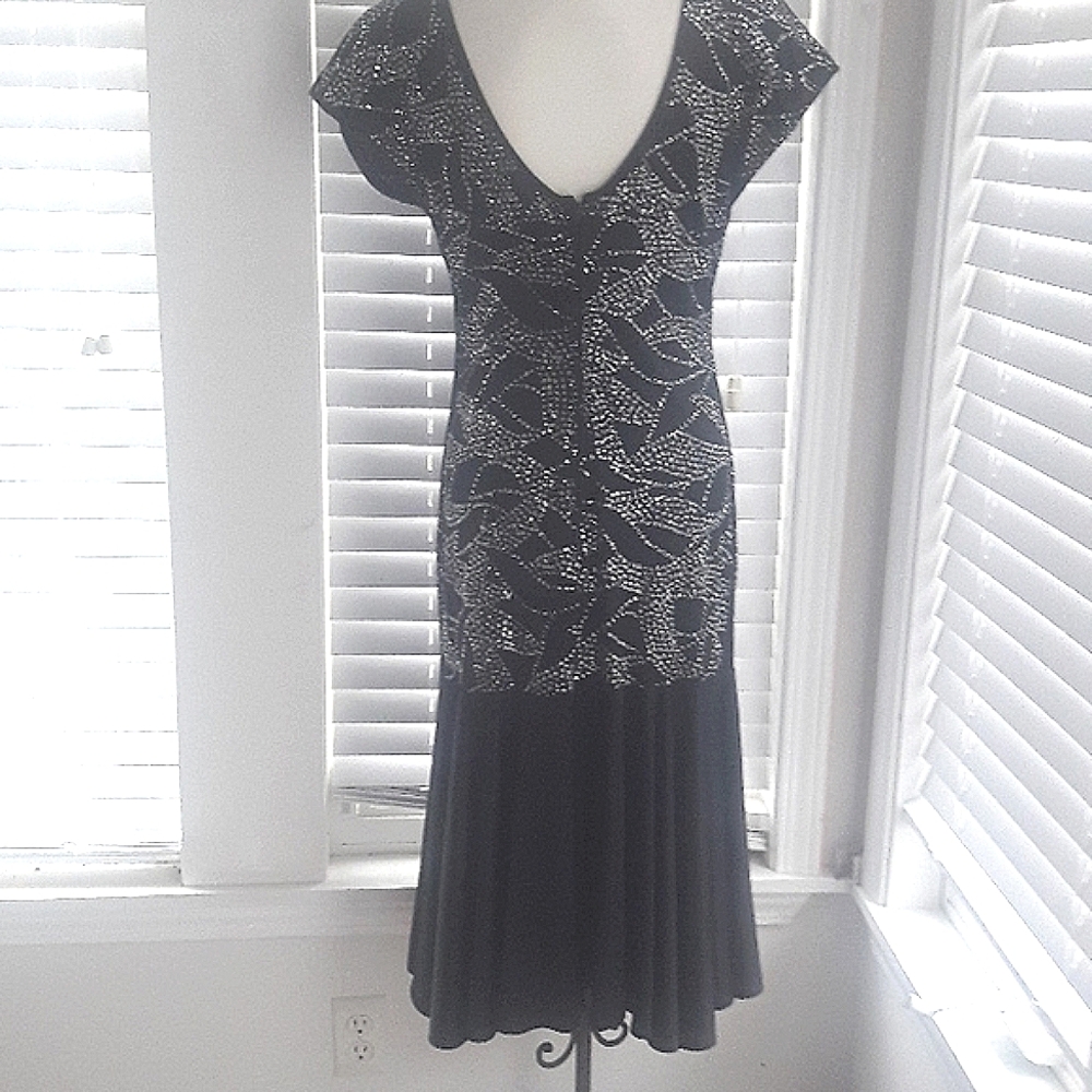 Vintage black With Silver glitter sparkly dress Made In USA Size 13/14 - Picture 4 of 13